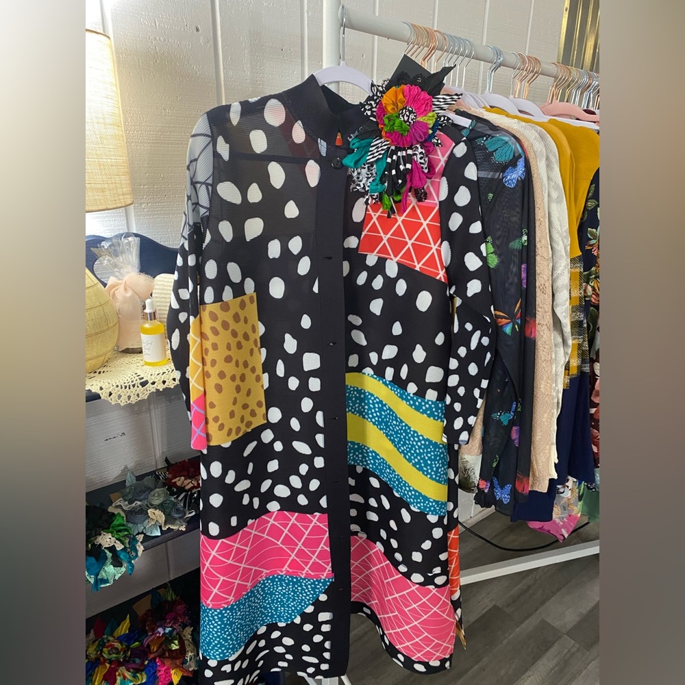 Colorful Patterned Long Dress Jacket - Picture 3 of 3